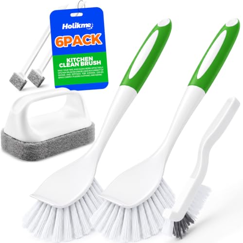 Holikme 6 Pack Dish Brush Set with Handle - Green Kitchen & Household Cleaning Tools