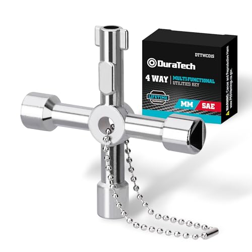 DURATECH 4 Way Utility Key, Multi-functional Water Key, 1-Pack, for Valve, Faucet, and Spigots