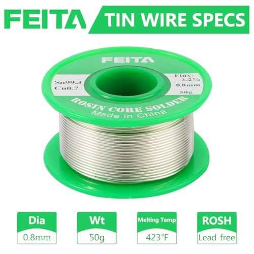 FEITA Sn99.3-Cu0.7 Lead Free Tin Rosin Core Solder Wire for Electrical Soldering, With 2.0% Solder flux, 217¡É Melting Point (0.8mm, 50g)