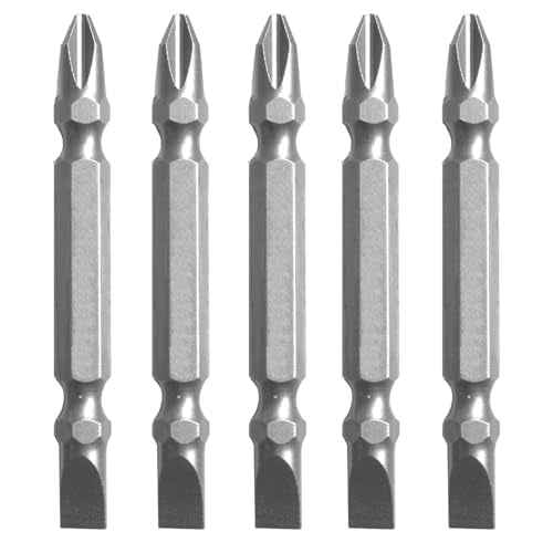 5Pcs PH2/SL6 Phillips and Slotted Flathead Double Ended Screwdriver Bits Magnetic Set 1/4 Inch Hex Shank (5)