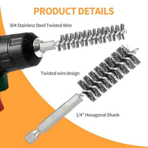 Bore Brush for Drill ? 6pcs Stainless Steel Wire Tube Brush in Different Sizes, Twisted Wire Cleaning Brush with 1/4" Hex Shank, bore Brush Copper Pipe Cleaner for Power Drill & Tube Cleaning
