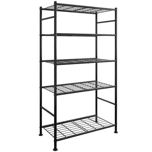 Storage Shelves - 5 Tier Shelf Organizer, Heavy Duty Garage Shelving Unit with Leveling Feet, Stable Metal Shelves Organizer for Pantry, Kitchen and Closet, 33.0" W x 12.6" D x 72.0" H, Black