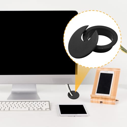 2 Pcs 2-Inch Black Desk Grommet U-Shape Cable Organizer for Office & Home