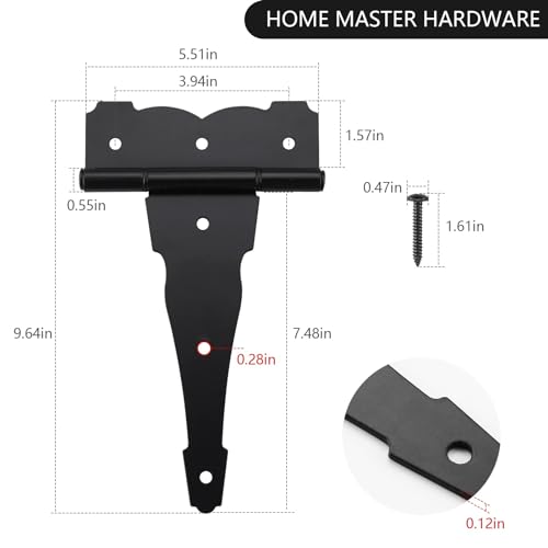 Heavy Duty 8-Inch Black Gate Hinges 6 Pack - Durable T-Style Fence & Door Hardware