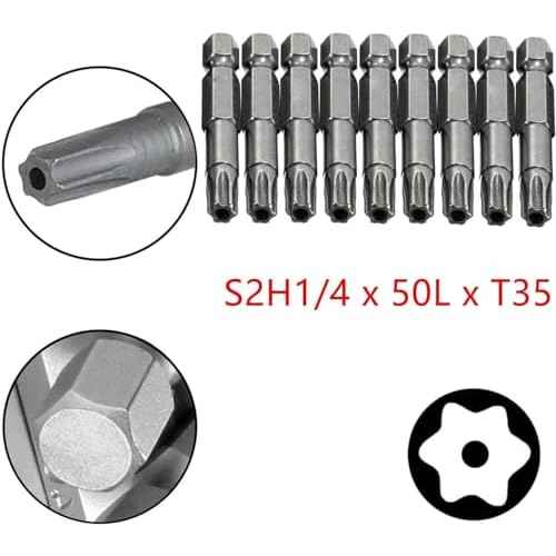 XMHF 10 Piece 50mm Long 1/4 Inch Hex Shank T35 Torx Head Magnetic Screw Driver Bit Set Security Tamper Proof Star 6 Point Screwdriver Kit Tools