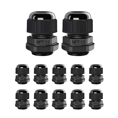 AIRIC 1/2" NPT Waterproof Cable Glands - Strain Relief Connectors, Pack of 12