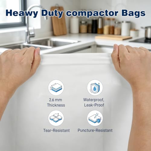 Miumoon 60-Pack Trash Compactor Bags with Pre-punched Holes for Attaching, 15 Gallon, 2.6 mil