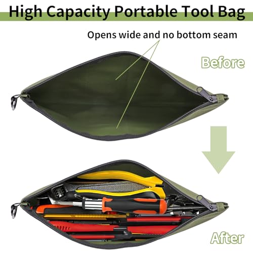 3 Pack Tool Bags Zipper Pouch - Heavy-Duty Waterproof Storage Organizer - Tan, Navy, Green