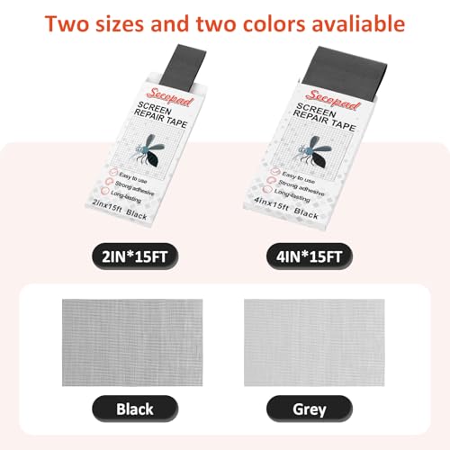 Secopad 2 Inch x 15 Feet Grey Screen Repair Tape Kit - Fast & Durable Mesh Patch