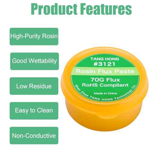 Rosin Flux Paste And Solder Wick Kit,2.47OZ/70g Jar Rosin Solder Flux (1 PACK),4.9Ft Desoldering Wick Braid Remover Solder (1 PACK),For Repair LED/Copper/Electrical Wire/PCB/DIY Soldering