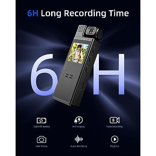 64G Body Camera with Video Recording, 1080P HD Police Body Worn Cam with 180¡Æ Rotatable Lens, Night Vision, and 6 Hours Battery Life for Daily Records, Delivery/Serving Jobs