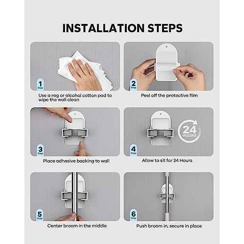 Plastic Broom Holder Wall Mount, White, 4 Count