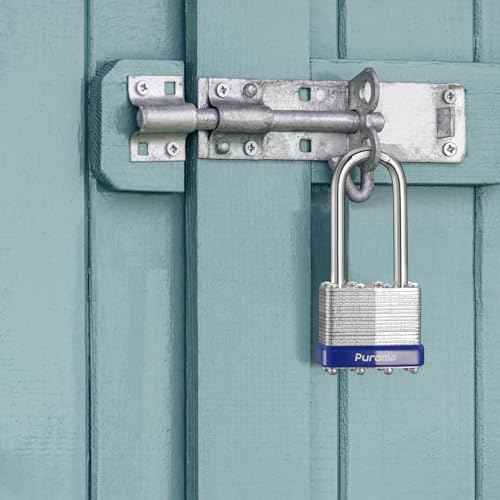 Puroma Lock 1 Pack Padlocks, 2¡± Long Shackle Heavy-Duty Locks with 2 Keys, 40mm Hardened Steel Keyed Alike Padlocks for Sheds, Gates, Fences, Toolbox, Outdoor and Indoor Use£¨Silver£©