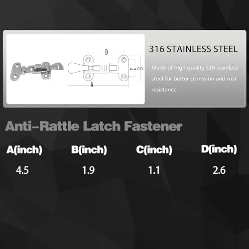 Stainless Steel Hasps Marine Grade 316 SS Boat Latches Heavy Dudy Door Latch with Screws (B-2 Pack)