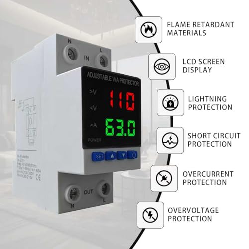 Aeliussine 2-Pack 63A Adjustable Voltage Protector 110V/220V Circuit Breaker