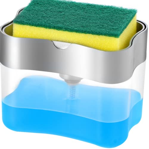 LIFEEZY Silver Soap Dispenser with Sponge Holder, 13oz Kitchen Countertop