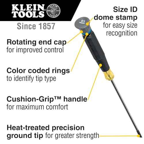 Klein Tools 6254 Mini Precision Screwdriver, 1/8-Inch Slotted, Features Cushion-Grip Handle, Rotating Cap, Color Coded Ring, 4-Inch Shank