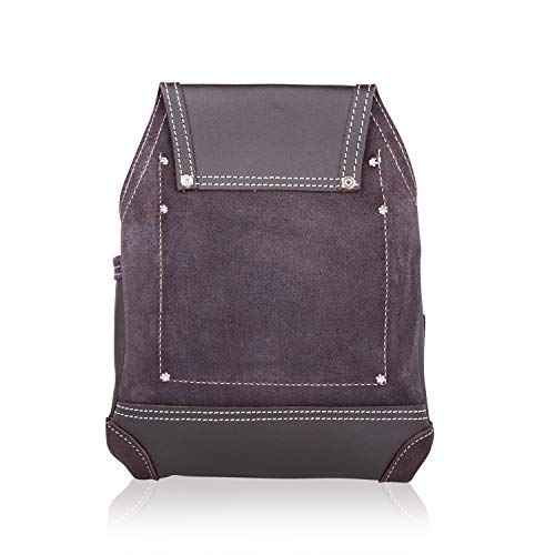 LAUTUS Oil Tanned Leather Tool Pouch Bag | Carpenter, Construction, Framers, Handyman | 10 Pockets, 2 Hammer Holders | 100% Leather Dark Brown