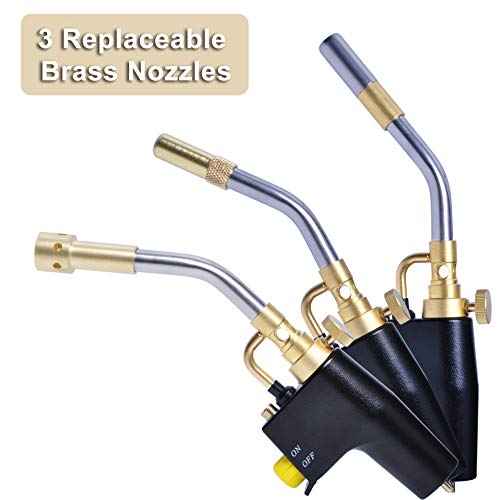 Wadoy Propane Torch Head Kit with 3 Nozzles, High Intensity Trigger-Start Soldering Torch Compatible with Bernzomaticc MAPP Propane for Soldering, Brazing, Welding, Map Gas Torch Head TS8000