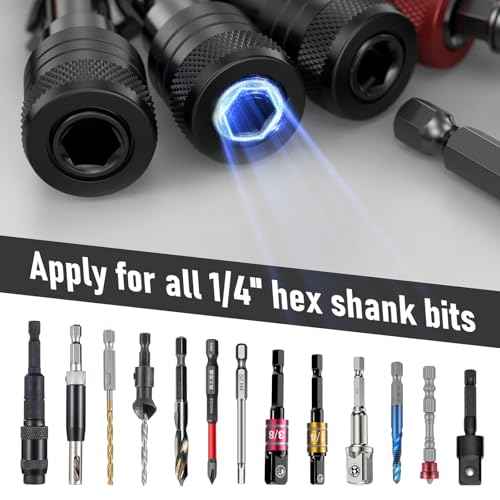 Enhanced Non-Slip Upgrade Bit Holder 6pc, 1/4 Drill Bit Holder Key Chain, Bit Holder for Impact Driver, Quick-Change for Drill Bits & Screwdriver & Drill Bit Extension, Includes Portable Carabiner
