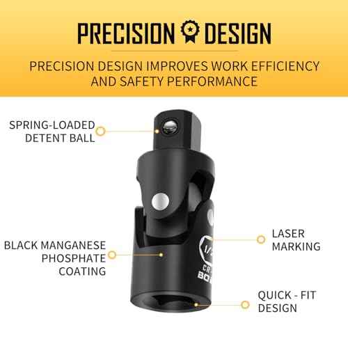 BOEN Universal Joint Socket Adapter Set | 3-Piece Ball Spring Design 1/2", 3/8", and 1/4" U-Joint Drive | Chrome Vanadium Steel Universal Joint Set