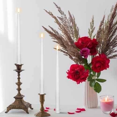 Baquler 50 Pcs 12.4 Inch Flameless Taper Candles Battery Operated Taper Candles Bulk LED Flickering Flameless Candlesticks Realistic Candle Lights for Home Dinner Wedding Church Christmas Decor