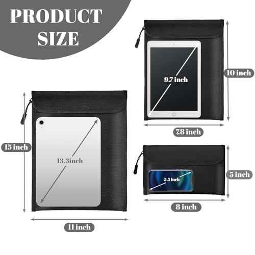 Fireproof Waterproof Document Bag 3-Pack Black 2000¢µ Money Bag for Cash Passports ID Cards Social Security Card Protector Waterproof Zipper Pouch Fire Proof Bank Bag Document Holder