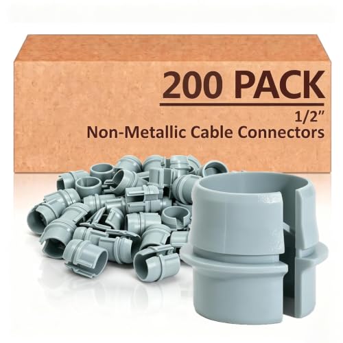 Navellon 200 Pack 1/2 Inch Non-Metallic Cable Connectors for NM & Romex Wiring