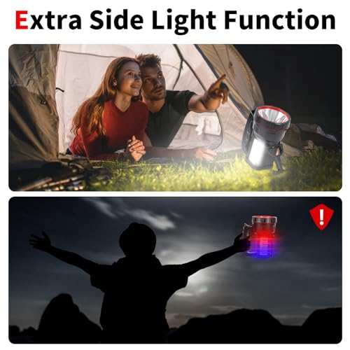 Superbright LED Handheld Searchlight Tactical Waterproof Spotlight High Power Rechargeable Flashlights with Side Light USB Power Charger (White Light)