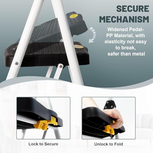 Soctone 3-Step Ladder for Adults, Heavy-Duty Steel, 500lbs Capacity