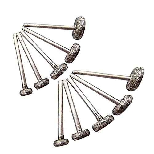 Luo ke 10 Pcs Round Flat Shape Diamond Burr - 1/8'' Shank Diamond Burs Stone Carving Bits for Rotary Tools Includes Dremel