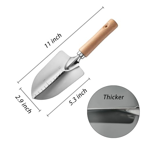 Garden Tool Shovel for Digging Gardening Trowel for Lawn Planting Stainless Steel Spade Wooden Handle Anti Slippery