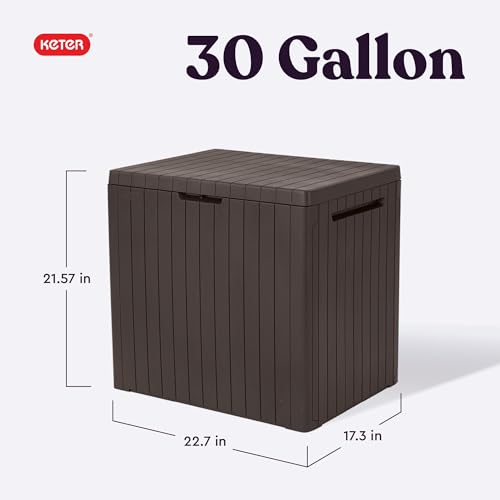 Keter City 30 Gallon Resin Outdoor Storage Box & Side Table - Brown
