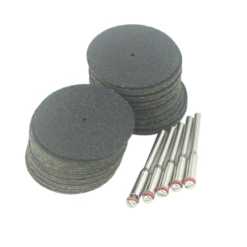 Luo ke 40 Pcs Resin Cut Off Discs - 1-1/2'' Fiberglass Reinforced Cutting Wheel Discs with 5 Pcs Mandrel fits Rotary Tools for Cutting Metal, Thin Steel, Aluminum