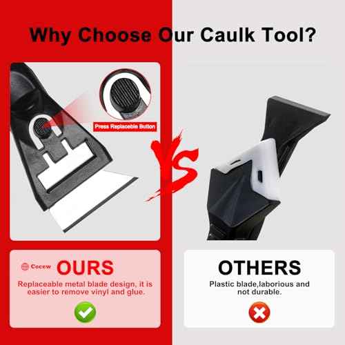 Silicone Caulking Tool Kit, Caulk Remover Tool, Putty Knife Scraper, 3 Glass Glue Corner Scrapers, Grout Removal Tool with Stainless Steel Head for Kitchen Bathroom and Window