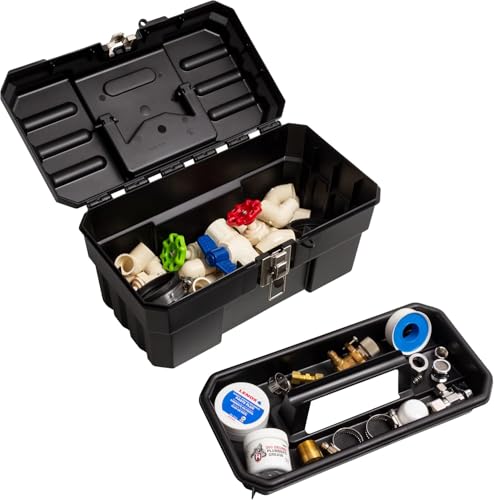 Akro-Mils 14-Inch Plastic Toolbox with Removable Tray, Black, 1-Pack