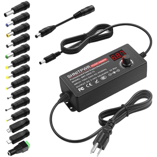 SHNITPWR Adjustable 3V-24V 3A DC Power Supply with 14 Tips - Black