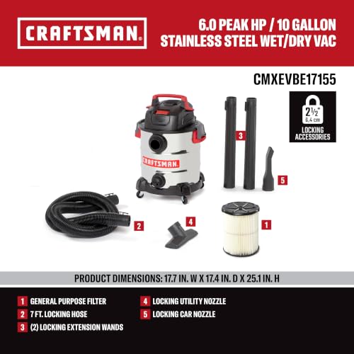 CRAFTSMAN 10 Gallon Wet Dry Vac 6.0 Peak HP Stainless Steel Shop Vacuum