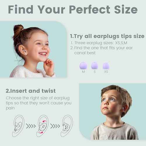 Kids Ear Plugs(6+yrs)-2 Pairs of Reusable Noise Reduction Earplugs for Small Canal With 6 Tips,Soft Silicone Earplugs for Sleeping,Focus,Travel,Socializing,Concert&Hearing Protection 25dB-30dB
