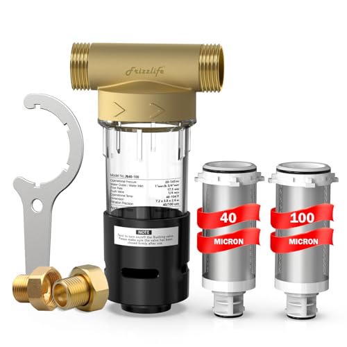 Frizzlife Spin Down Sediment Water Filter 40/100 Micron with Built-in Scraper