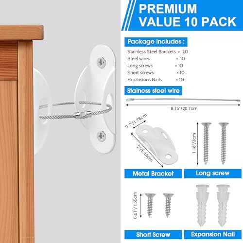 Guirnd 10 Pack Furniture Anchors, Anti Tip Furniture Anchors for Baby Proofing, Metal Earthquake Straps Furniture Straps Wall Anchor for Dresser and Bookcase (White)