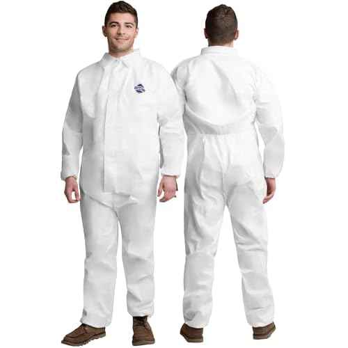 Hazmat Suits Disposable | 1 Pack, Large | Non-Hooded Protective Coveralls - Heavy Duty Full Body Painters Suit for Men & Women Without Hood - Breathable & Water Resistant - Large