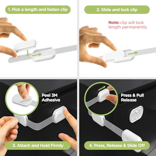 Skyla Homes White Cabinet Strap Locks 8 Pack Child Safety Locks for Baby Proofing