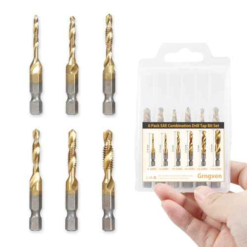 6PCS Combination Drill Tap Bit Set, Titanium Coated Screw Tapping Bit Tool for Drilling, Tapping, Countersinking. SAE 6-32NC 8-32NC 10-24NC 10-32NC 12-24NC 1/4-20NC Tap Set