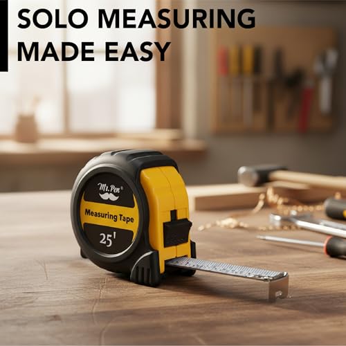 Mr. Pen Retractable Tape Measure 25 ft Yellow - Easy Read, Durable Construction, Belt Clip, 1 Pack