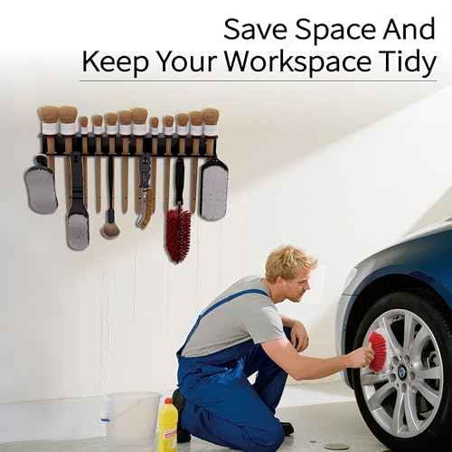 Wall Mount Brush Holder & Tool Hanger Rack for Garage, Detailing Organizer with Mounting Hardware - Holds 12 Brushes + Hooks for Towels & Tools?