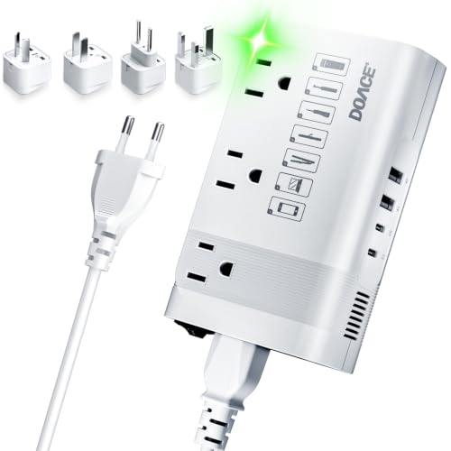 DOACE White US to Europe Voltage Converter for Hair Straightener & Curlers - Travel 350W
