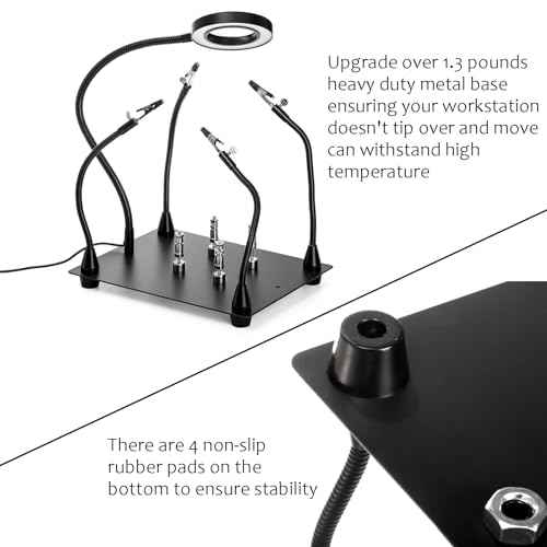WUWEOT Helping Hands Soldering Clamp Station, 6X LED Magnifying Lamp, Moveable 4 Magnetic PCB Holder, Flexible Metal Arms, Non-slip Weighted Base, Third Hand Tool for Electronic Repair Crafts Jewelry