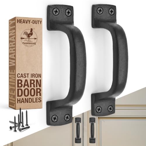 My Fancy Farmhouse Black 6 1/4 Inch Rustic Barn Door Handles 2 Pack - Heavy Duty Cast Iron Gate Handles for Indoor & Outdoor Use