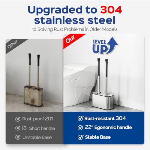 HAMITOR Silver 2-in-1 Toilet Brush and Plunger Set S-Shape - Rustproof Stainless Steel